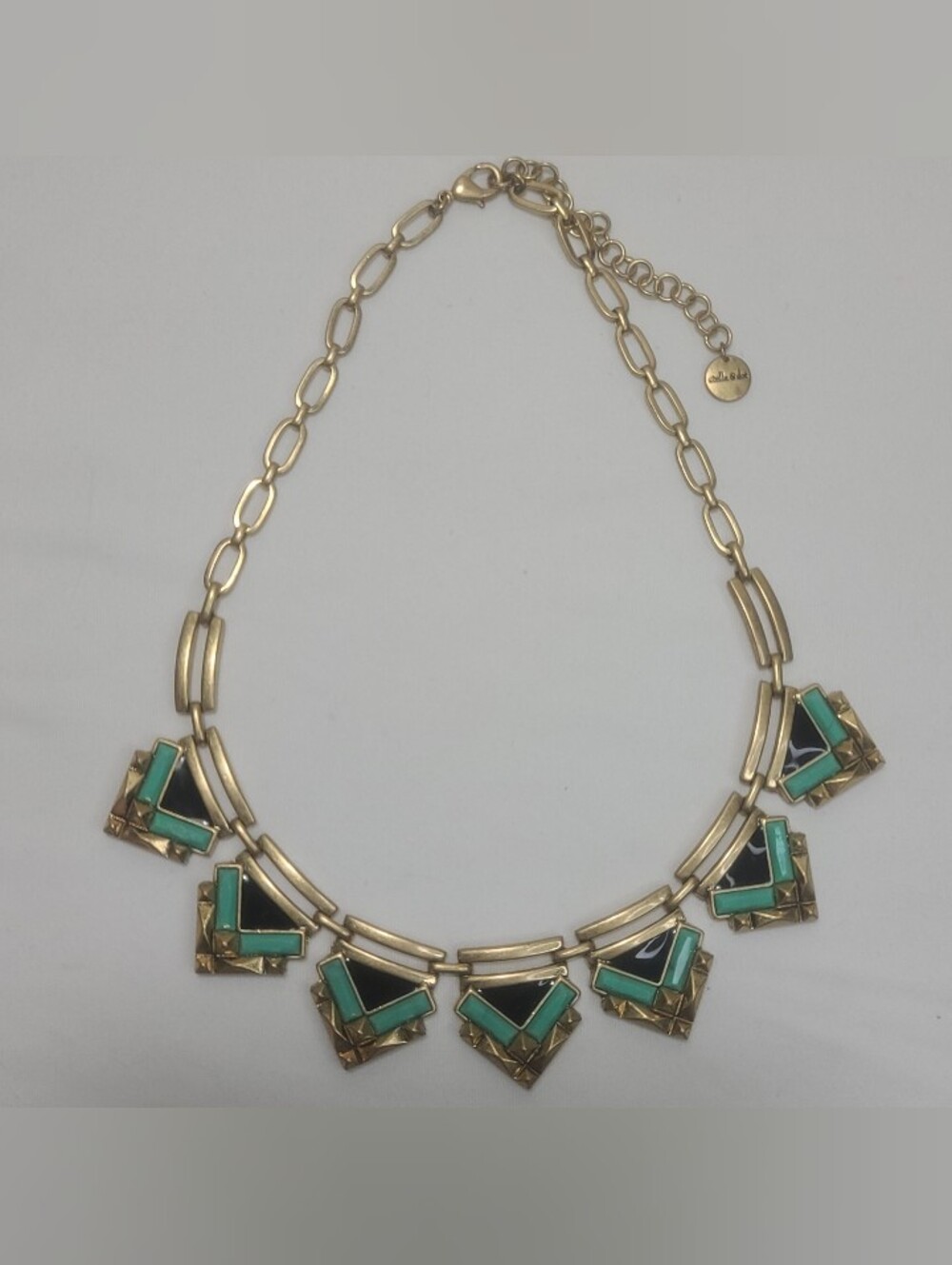 Stella & Dot Gold-Tone Necklace with Green and Black Accents